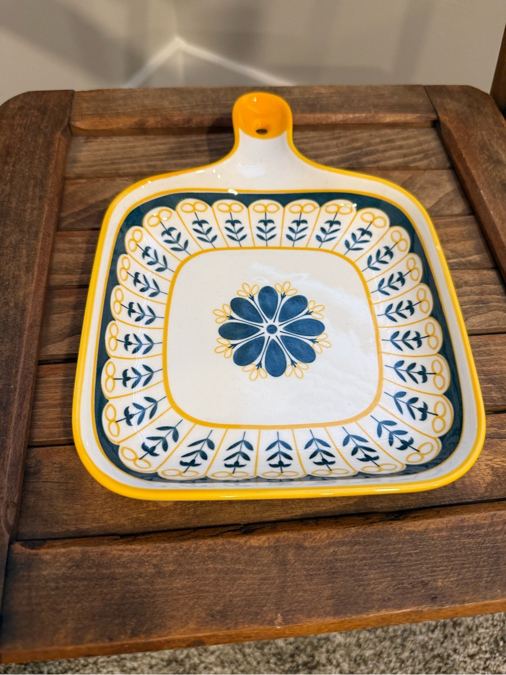 Vintage Ceramic Serving Tray Blue Yellow Floral Scandinavian Style